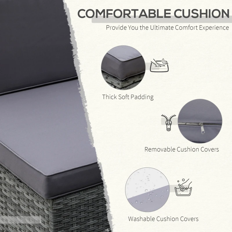 Best 7 Pieces Patio Wicker Sofa Set, Outdoor PE Rattan Sectional Furniture Set w/ Acacia Table Top & Cushion for Garden, Backyard, Grey - Image 5