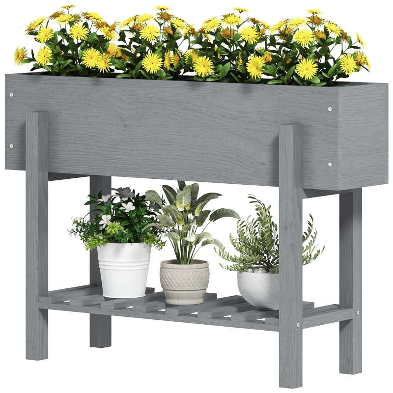 Best Wooden Two-Tier Raised Planter - Grey - Image 11