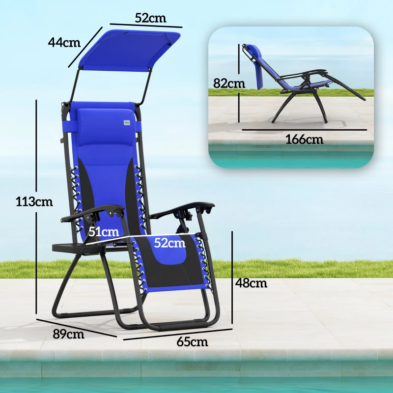 Best Zero Gravity Lounger Chair Set of 2, Folding Reclining Patio Chair with Shade Cover, Cup Holder, Soft Cushion and Headrest for Poolside, Camping, Blue - Image 3