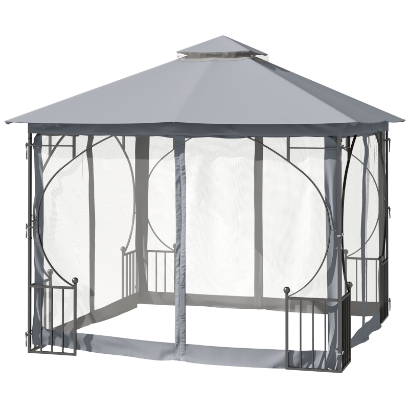 Best 3 x 3(m) Garden Gazebo Patio Party Tent Shelter Outdoor Canopy Double Tier Sun Shade Metal Frame Netting, Light Grey - Image 12