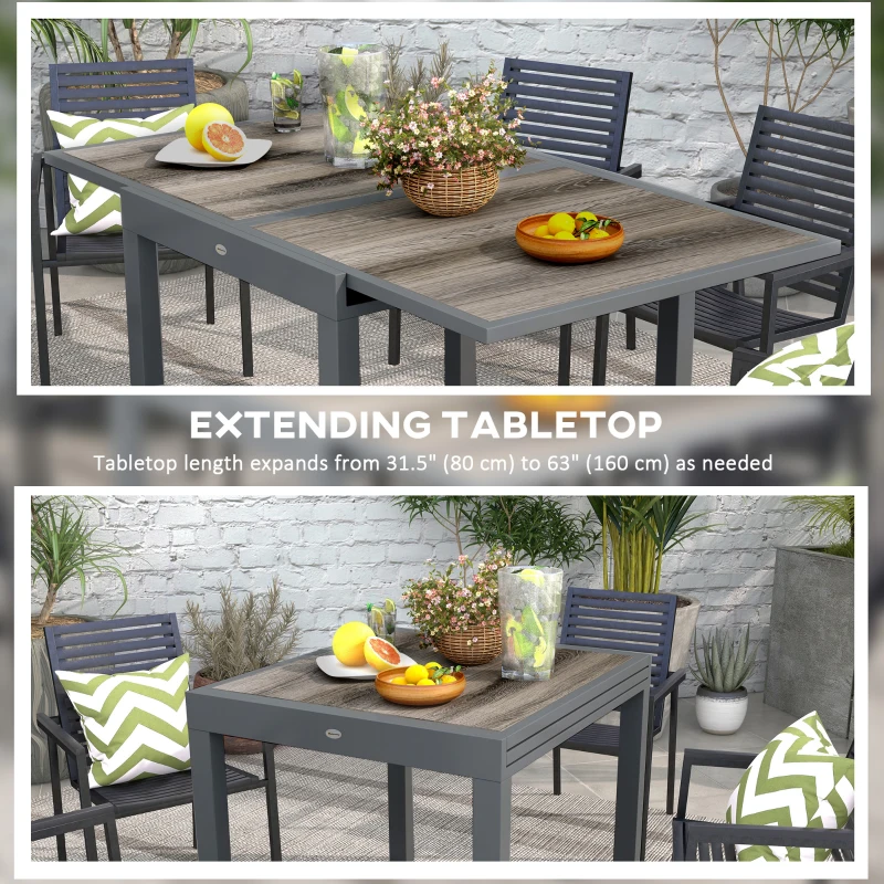 Best Extending Garden Table, Outdoor Dining Table for 6, Aluminium Frame Rectangular Patio Table with Plastic Board Tabletop,80/160L x 80W x 75H cm, Grey - Image 4