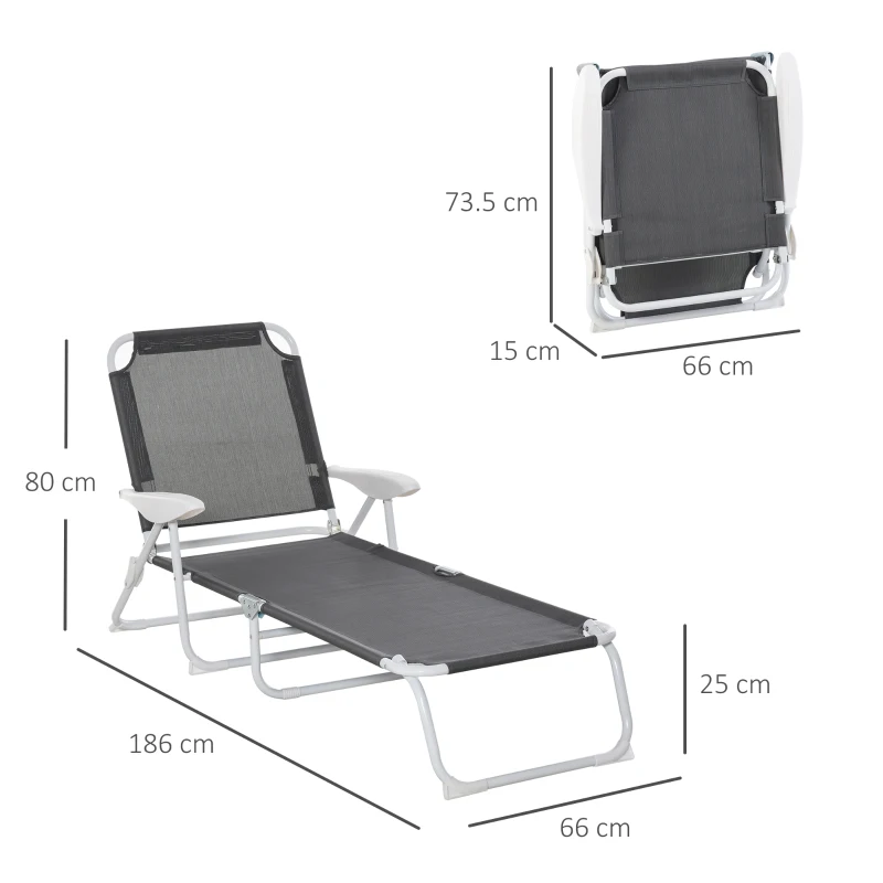 Best Foldable Sun Lounger, Outdoor 4 Level Adjustable Backrest Reclining Lounge Chair with Armrests for Patio, Garden, Dark Grey - Image 3