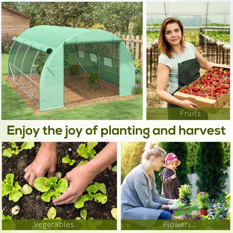 Best Polytunnel Greenhouse Walk-in Grow House Tent with Roll-up Sidewalls, Zipped Door and 8 Windows, 4x3x2m Green - Image 7