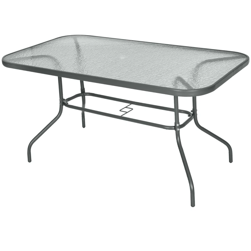 Best Garden Dining Table Glass Top Metal Frame with Parasol Hole Outdoor Balcony Grey 140L x 80Wcm