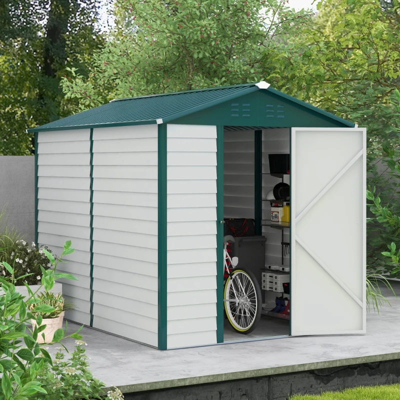 Best 9x 6FT Metal Outdoor Garden Shed, Galvanised Tool Storage Shed w/ Sloped Roof, Lockable Door for Patio Lawn, Green - Image 2