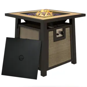 Best 50,000 BTU Gas Fire Pit Table with Cover and Glass Beads, Brown