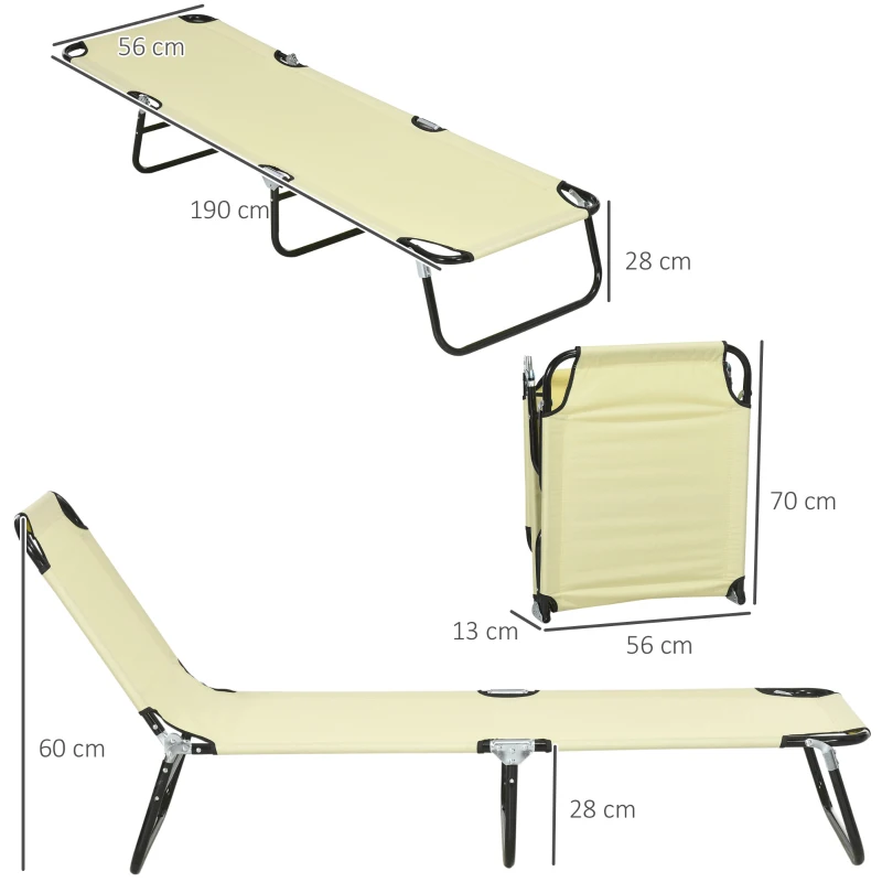 Best Set of Two Metal Frame Folding Sun Loungers - Beige - Image 3