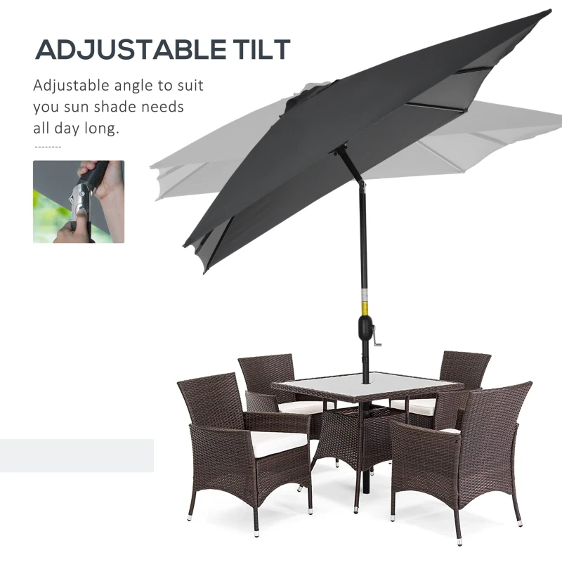 Best 3x2m Patio Parasol Garden Umbrellas Canopy with Aluminium Tilt Crank Rectangular Sun Shade Steel, Black - Image 4