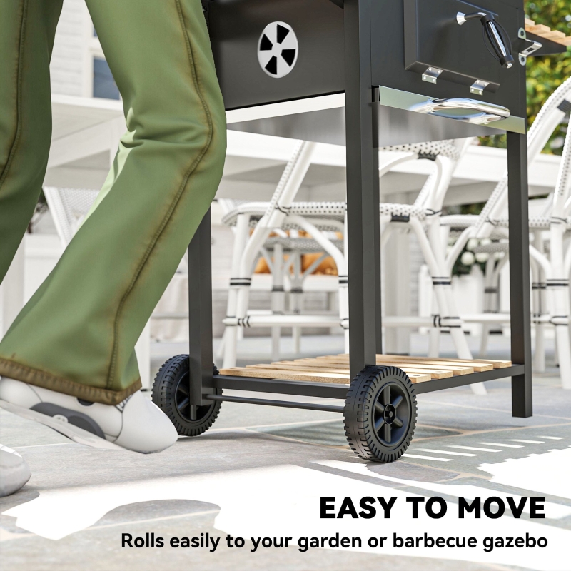 Best Charcoal BBQ Grill with Height Adjustable Charcoal Pan, Portable Barbecue Smoker with Warming Rack, 3 Shelves, Temperature Gauge, Wheels, Bottle Opener for Outdoor Cooking Garden Party - Image 9