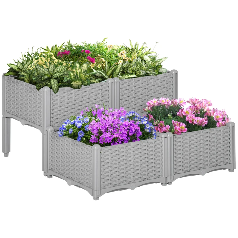 Best 40cm x 40cm x 44cm 26L Set of 4 Garden Raised Bed Elevated Patio Flower Plant Planter Box PP Vegetables Planting Container, Grey