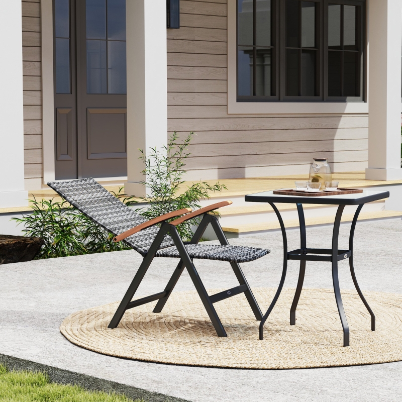 Best Outdoor Folding Rattan Chair with Armrests, High Backrest, for Garden, Camping, Balcony, Porch - Light Grey - Image 10