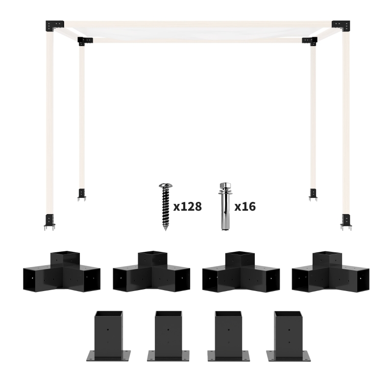 Best Pergola Kit, DIY Pergola Brackets with 3-Way Pergola Corner Brackets and Post Base for 4" x 4" (Actual 3.6" x 3.6") Lumber, 8 PCS Includes Screws - Image 11