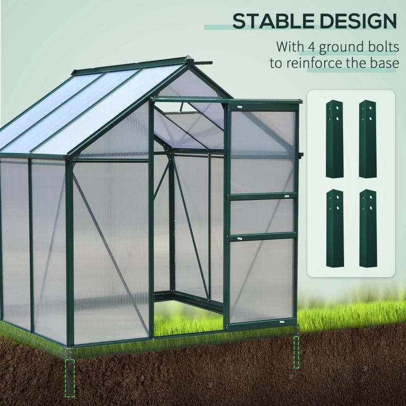 Best 6 x 6ft Polycarbonate Greenhouse, Large Walk-In Green House with Slide Door and Window, Garden Plants Grow House with Aluminium Frame and Foundation, Dark Green - Image 6