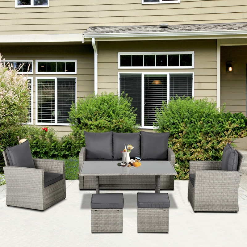 Best Six-Piece Rattan Sofa Set, with Glass-Top Table - Mixed Grey - Image 11