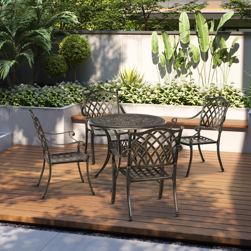 Best 5-Piece Outdoor Furniture Dining Set, Cast Aluminum Conversation Set Includes 4 Chairs and Φ90cm Round Table with Φ50mm Umbrella Hole for Patio Garden Deck, Flower Design - Image 10