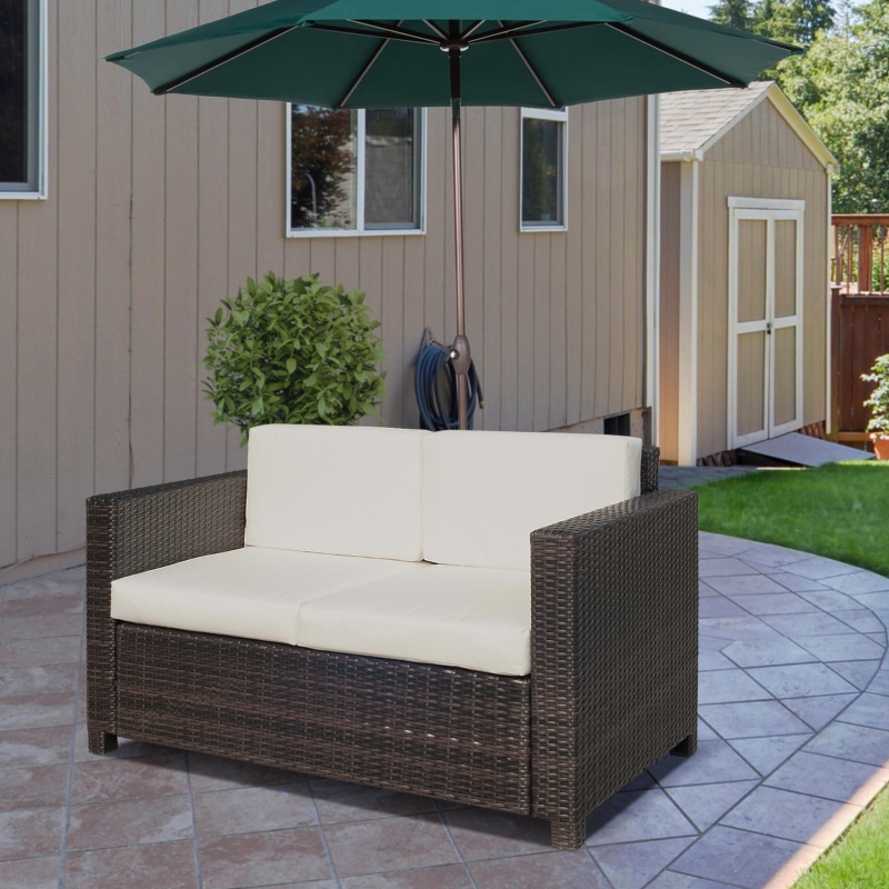 Best Rattan Sofa, 2 Seater Garden Furniture with Soft Padded Cushion and Armrests, Wicker Garden Loveseat for Patio, Mixed Brown - Image 10