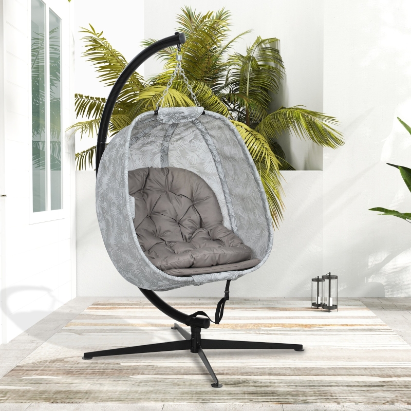 Best Hanging Egg Chair Outdoor Indoor Garden Swing Chair with Folding Basket, Garden Hanging Chair with Stand, Thickened Cushion, Cup Holder for Patio, Balcony, Sand Brown - Image 9
