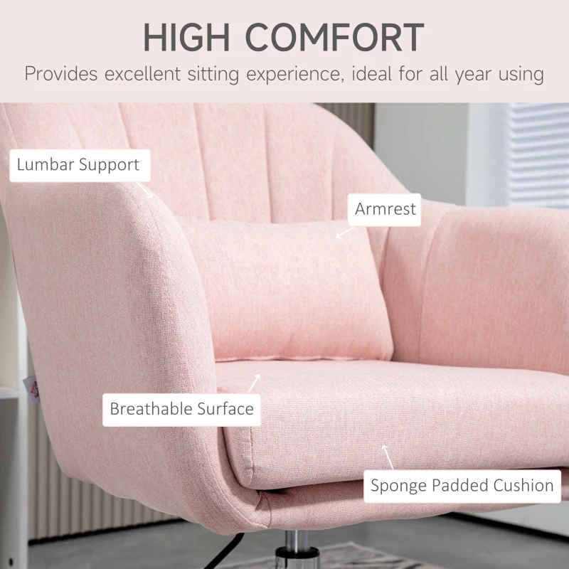 Best Swivel Linen Fabric Accent Chair for Living Room Contemporary Vanity Armchair with Adjustable Height Thick Cushion Lumbar Support Armrest for Bedroom Office Pink - Image 6