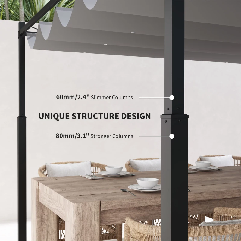 Best 3 x 3(m) Metal Pergola with Retractable Roof and Magnetic Fixture, Outdoor Gazebo Garden Pergola Kit Sun Shade Canopy, UPF30+, 80mm Metal Column, Grey - Image 5