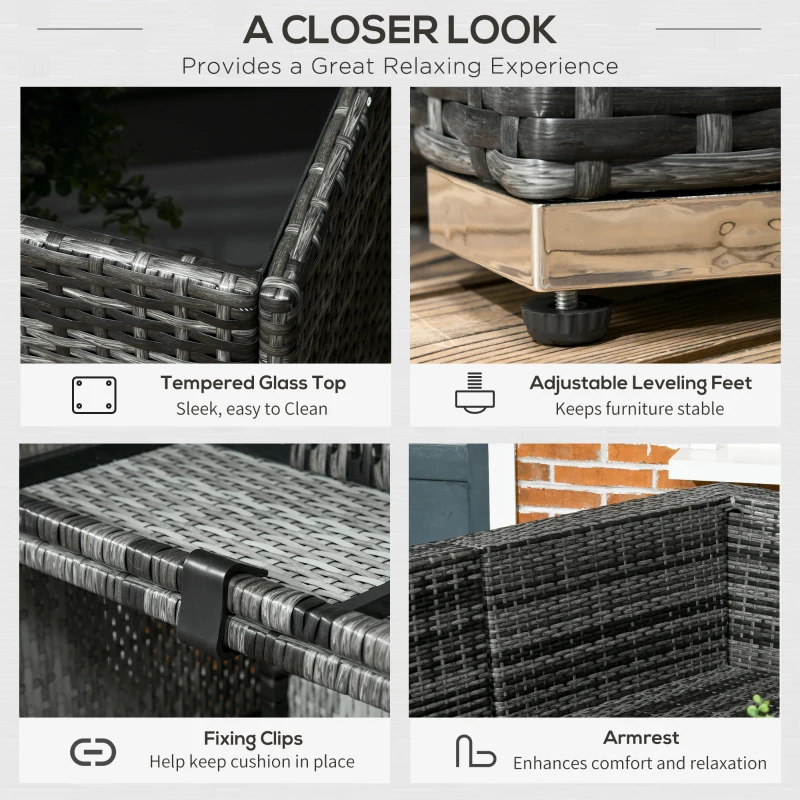 Best 8 Pieces PE Rattan Corner Sofa Set, Outdoor Garden Furniture Set, Patio Wicker Sofa Seater w/ Cushion, Washable Cushion Cover & Tempered Glass Table, Grey - Image 7