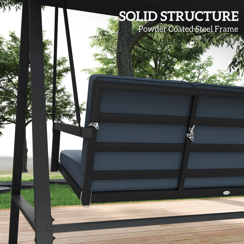 Best Three-Seat Garden Swing Chair, with Adjustable Canopy - Dark Grey - Image 4