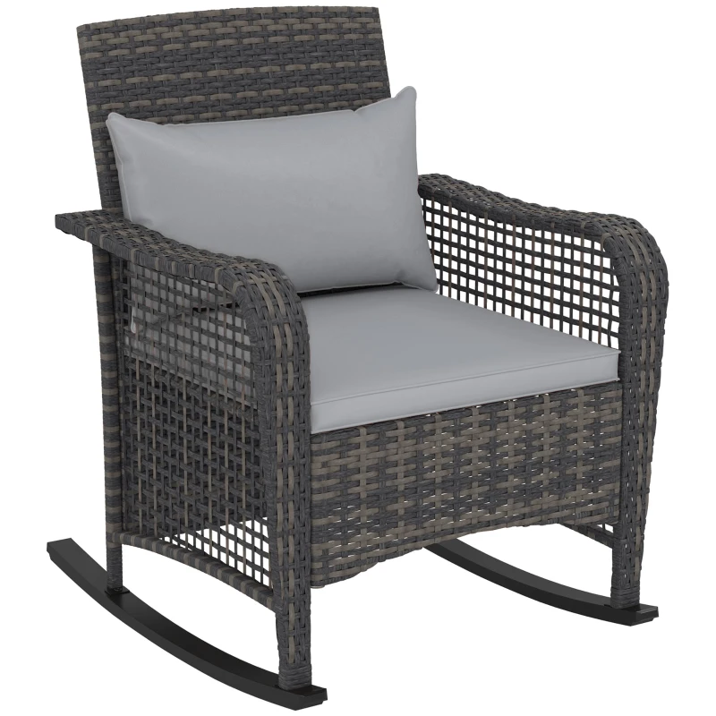 Best Garden Rocking Chair, Outdoor Rattan Rocker Lounge Chair with Seat and Back Cushions, Patio Armchair Seat with All-weather Wicker, Steel Frame for Porch Balcony, Light Grey