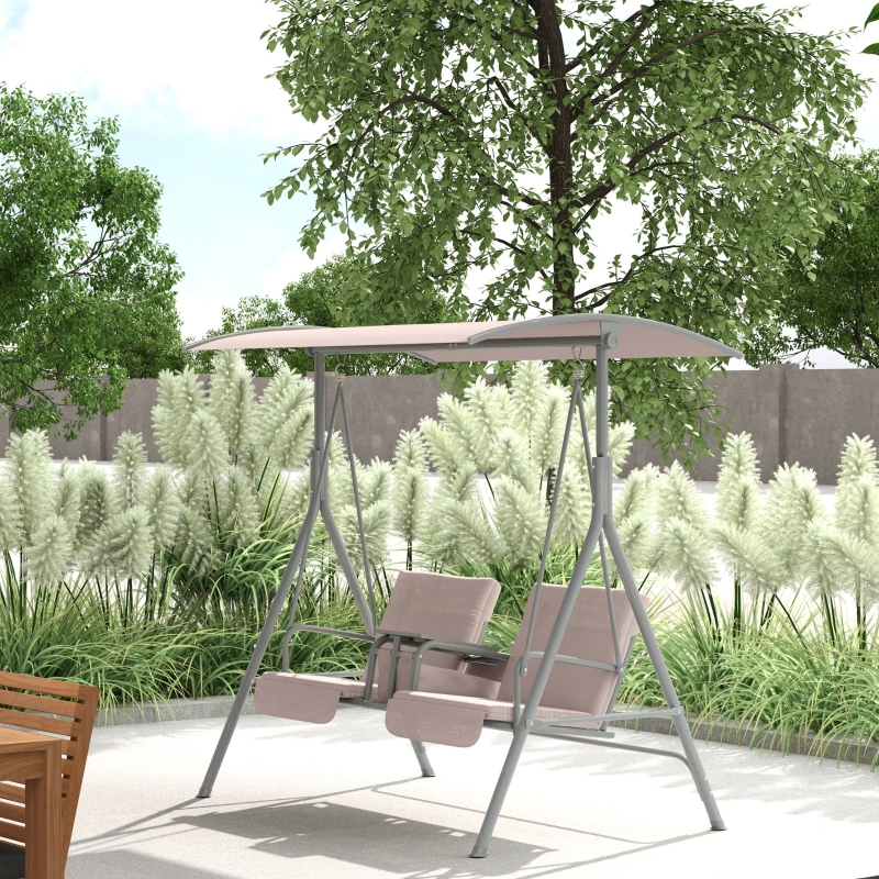 Best 2 Seater Garden Swing Chair Patio Rocking Bench w/ Tilting Canopy, Double Padded Seats, Storage Bag and Tray, Beige - Image 9