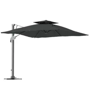 Best 3m Thick Fabric Cantilever Garden Parasol, with Cross Base - Grey