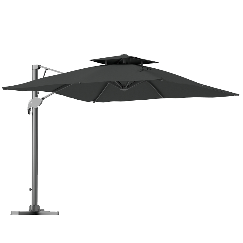 Best 3m Thick Fabric Cantilever Garden Parasol, with Cross Base - Grey