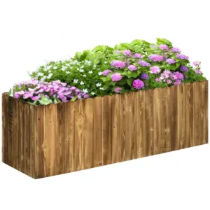 Best 172L Raised Garden Bed, Wooden Rectangle Planter Box, Outdoor Herb Vegetable Flower Pot (120L x 40W x 40H cm)