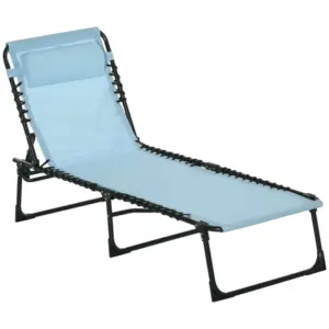 Best Folding Sun Lounger Beach Chaise Chair Garden Cot Camping Recliner with 4 Position Adjustable, Baby Blue