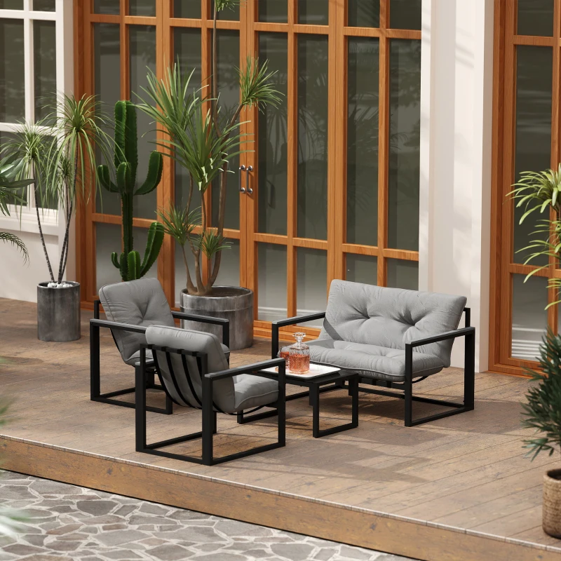 Best Garden Furniture Set, 4 Piece Indoor Outdoor Conservatory with Loveseat Sofa, Armchairs, Glass Top Coffee Table, Cushions for Balcony, Poolside, Patio, Dark Grey - Image 8