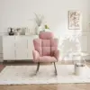 Upholstered Tufted Teddy Fabric Rocking Chair with Headrest and Backrest, Wooden Frame, Painted Metal Base, 102L x 70W x 105H cm, Pink - Image 3