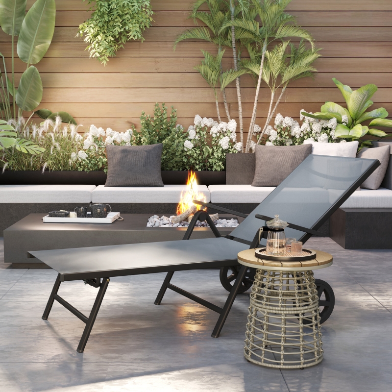 Best Folding Sun Lounger with Wheels, 5-Position Adjustable Garden Chaise Lounge Sunbed with Armrests, Metal Frame Outdoor Portable Reclining Chair for Beach, Porch, Grey - Image 9