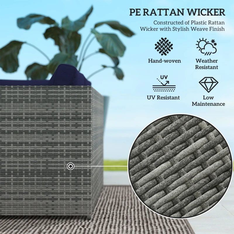 Best 3 Pieces PE Rattan Garden Furniture Set with 10 cm Thick Cushions, 4 Seater Garden Corner Sofa Set with Glass Top Coffee Table, Outdoor Furniture for Patio, Porch, Blue - Image 4