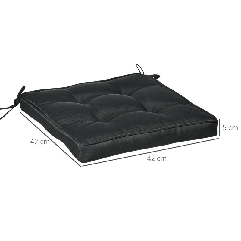 Best Set of 4 Garden Seat Cushion with Ties, 42 x 42cm Replacement Dining Chair Seat Pad, Black - Image 3