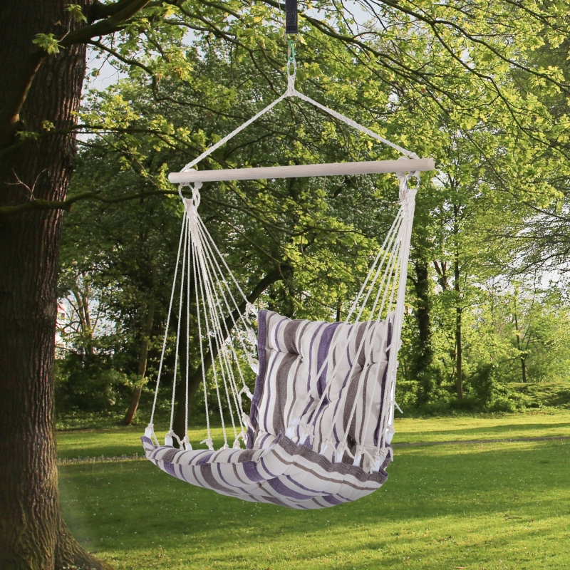 Best Outdoor Hanging Rope Chair with Soft Padded Seat & Backrest, Garden Hammock Chair with Wooden Support Bar Cotton Cloth, Portable Garden Chair for Patio & Tree, Brown - Image 10