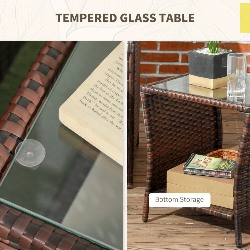 Best 3 Pieces Rattan Bistro Set Balcony Furniture with Cushions, Storage Function - Mixed-Brown - Image 7
