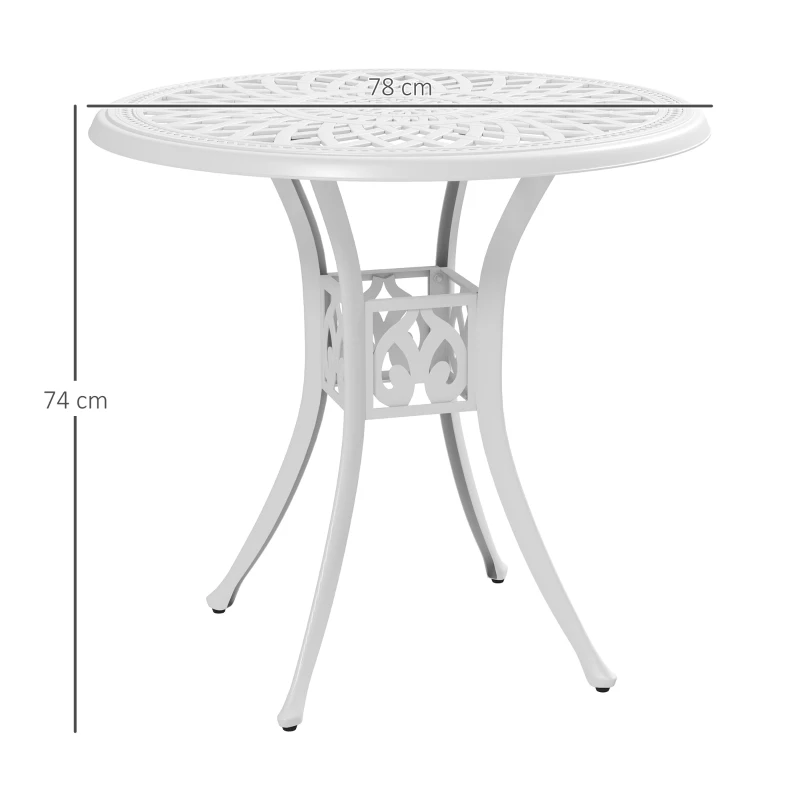 Best 78 cm Round Garden Dining Table with Parasol Hole Antique Cast Aluminium Outdoor Table Only, White - Image 3