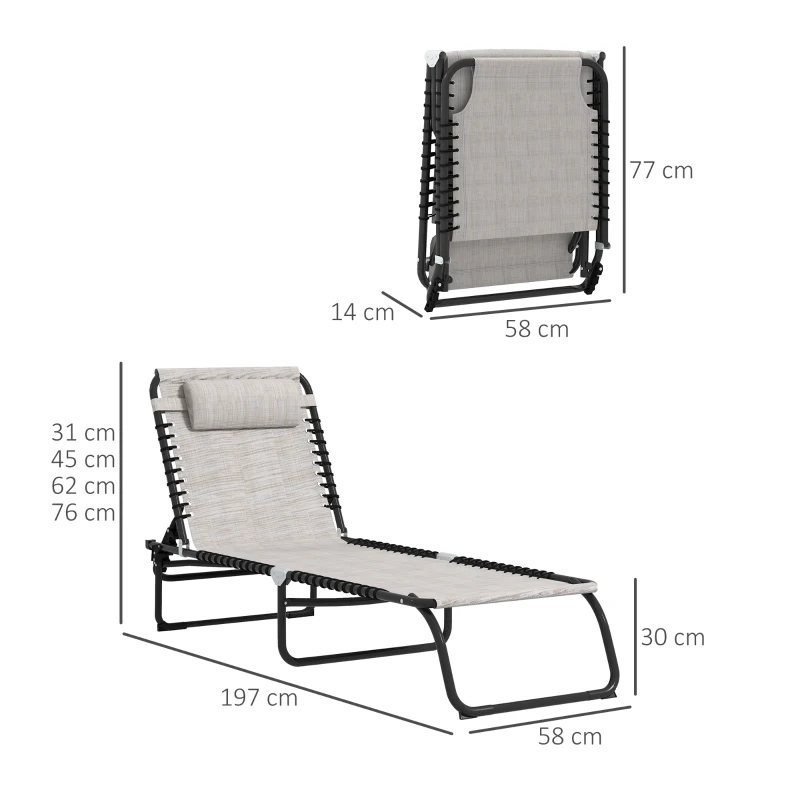 Best Set of Two Folding Sun Loungers, with Four-Position Backs - Cream - Image 3