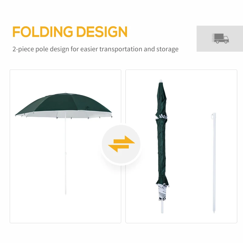 Best 2m UV Protection Fishing Beach Umbrella Brolly Shelter w/ Side Panel Tent Green - Image 5