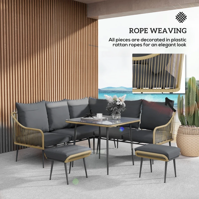 Best Six-Piece Rattan Strong Garden Sofa Set - Brown/Grey - Image 7