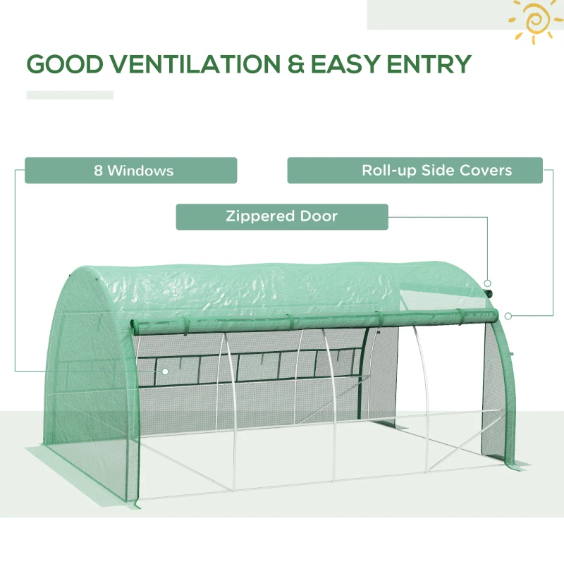 Best Polytunnel Greenhouse Walk-in Grow House Tent with Roll-up Sidewalls, Zipped Door and 8 Windows, 4x3x2m Green - Image 5