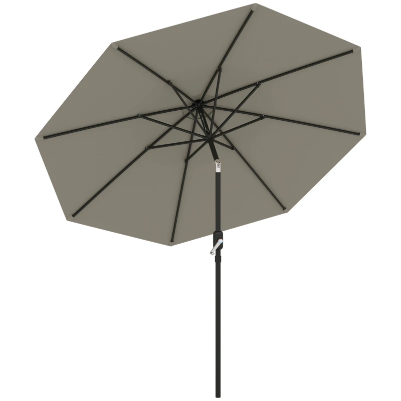 Best 2.6M Garden Parasol Umbrella with Tilt and Crank, Outdoor Sun Parasol Sunshade Shelter with Aluminium Frame, Light Grey