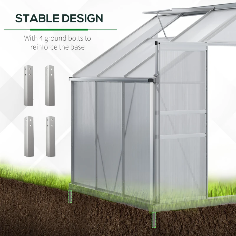 Best 6 x 4ft Lean to Wall Polycarbonate Greenhouse Aluminium Walk-in Garden Greenhouse with Adjustable Roof Vent, Rain Gutter and Sliding Door, Clear - Image 6
