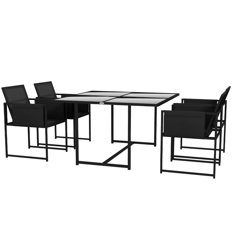 Best 5 Piece Garden Dining Set with Breathable Mesh Seat, Adjustable Backrest, Tempered Glass Table Top for Patio, Black - Image 11