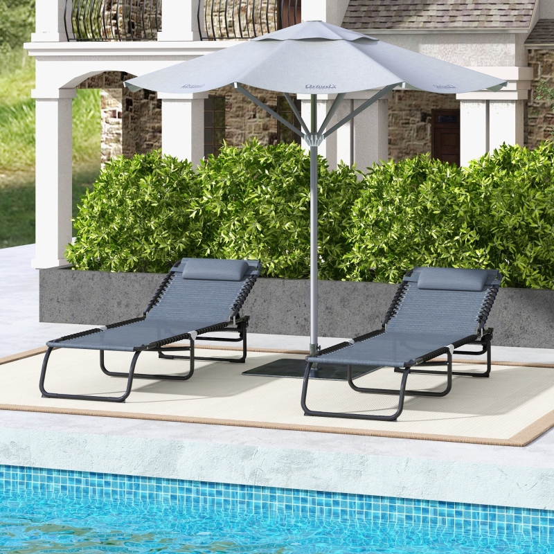 Best Set of Two Folding Sun Loungers, with Four-Position Backs - Grey - Image 10