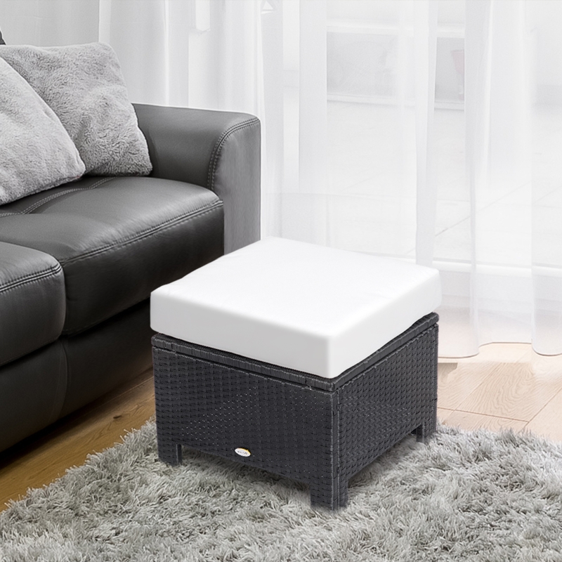 Best Rattan Footstool Wicker Ottoman with Padded Seat Cushion Outdoor Patio Furniture for Garden Poolside Living Room, 50 x 50 x 35 cm, Black - Image 10