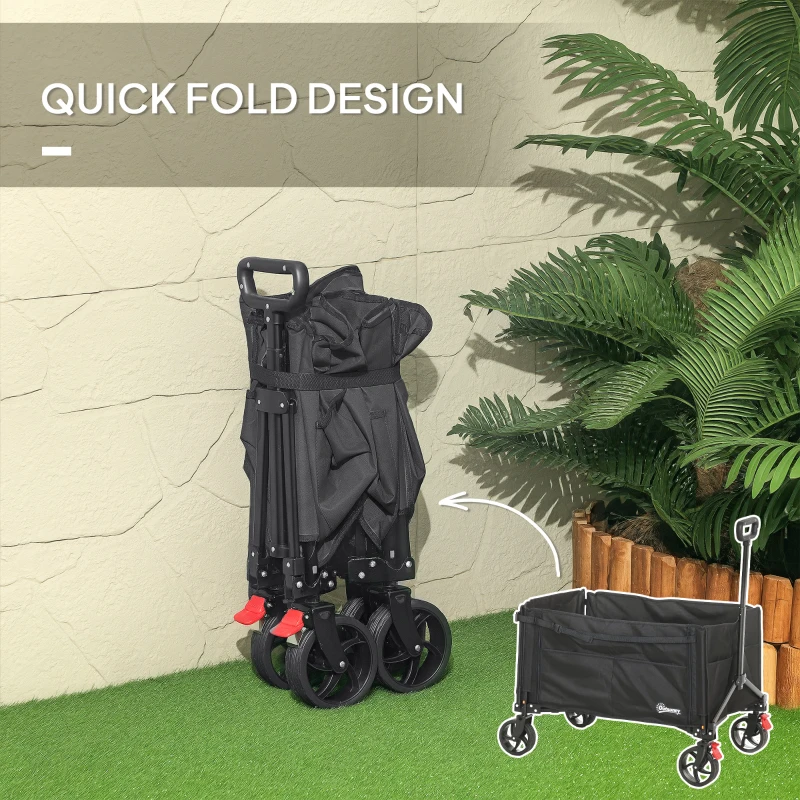 Best Folding Trolley on Wheels, 150L Collapsible Wagon Festival Trolley Cart with Openable Sides, Adjustable Handle and Brakes for Shopping Camping Beach and Garden, Black - Image 6
