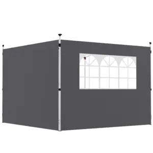 Best 3 Meters Gazebo Replaceable Exchangeable Side Panel Wall Panels Walls With Window, Dark Grey